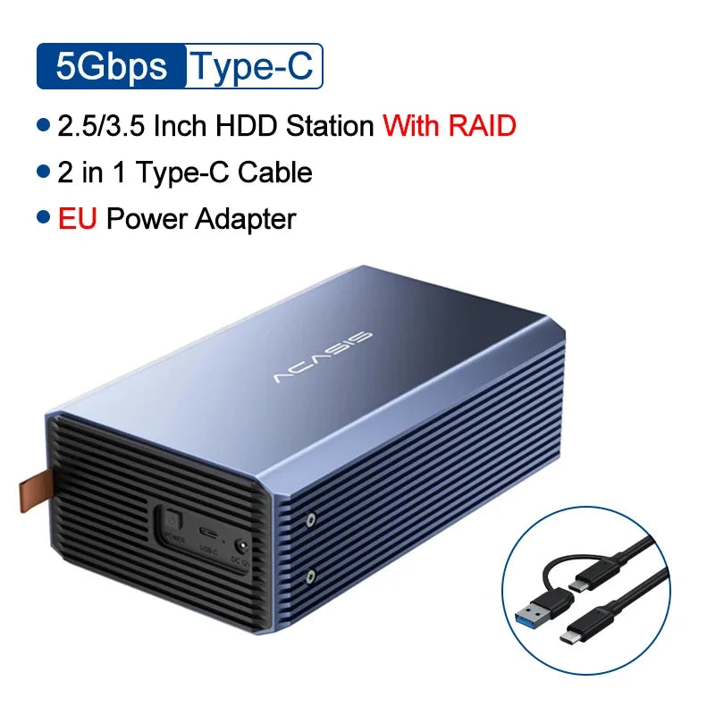 Acasis 2.5/3.5 Inch SATA RAID Storage Enclosure Dual Bay Hard Drive Docking Station SATA TO USB Hard Disk Array With Four RAID