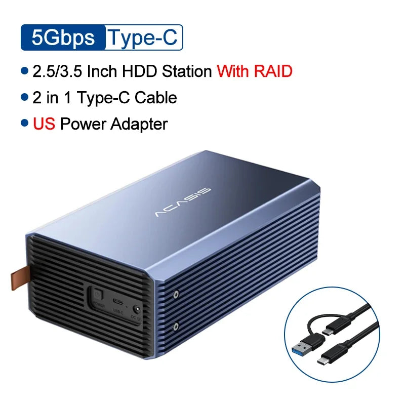 Acasis 2.5/3.5 Inch SATA RAID Storage Enclosure Dual Bay Hard Drive Docking Station SATA TO USB Hard Disk Array With Four RAID